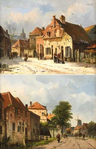 ADRIANUS EVERSEN (1818-1897). TOWN SCENES: SUMMER; WINTER.