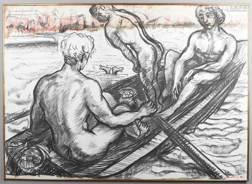 PATRICK REYNTIENS, OBE (1925-2021). MEN BATHING; TWO FIGURES...