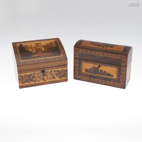 VICTORIAN TUNBRIDGE WARE STATIONARY BOX & ANOTHER FITTED...