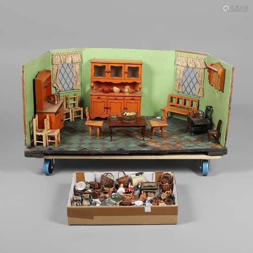 CHILDRENS MODEL KITCHEN WITH DOLLS HOUSE FURNITURE & ACC...