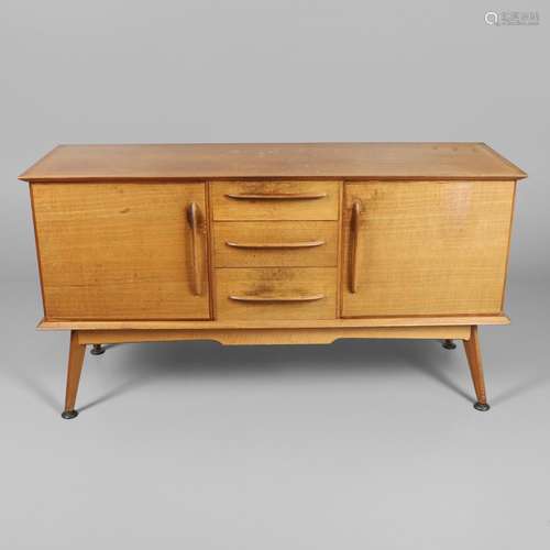 A MID CENTURY TEAK SIDEBOARD & DINING TABLE - HANDCRAFT.