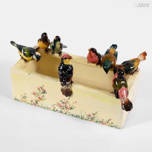 DELPHIN MASSIER - LARGE FRENCH PLANTER/DISH WITH BIRDS.