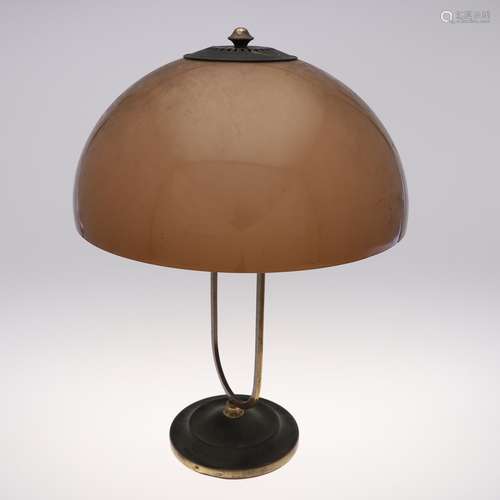 A BRASS MUSHROOM FORM DESK LAMP.