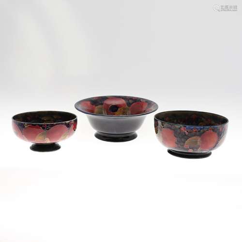 THREE ANTIQUE MOORCROFT LARGE BOWLS - POMEGRANATE.