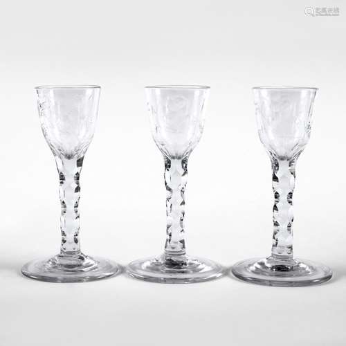 THREE 19THC WINE GLASSES.