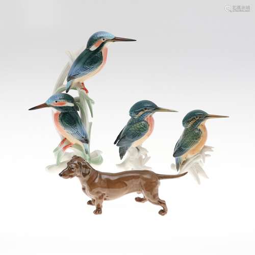 KARL ENS PORCELAIN KINGFISHERS & MEISSEN DACHSCHUND.