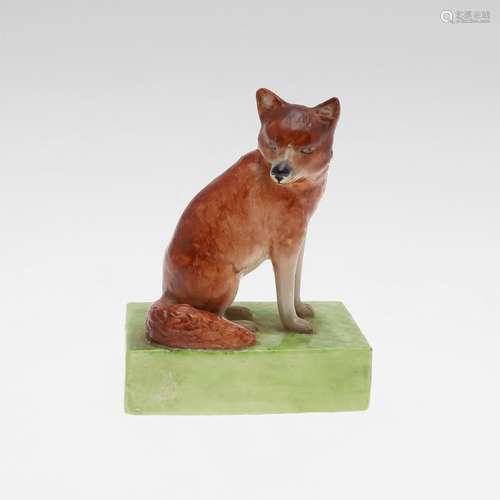 DERBY PORCELAIN FIGURE OF A FOX - STEVENSON & HANCOCK PE...