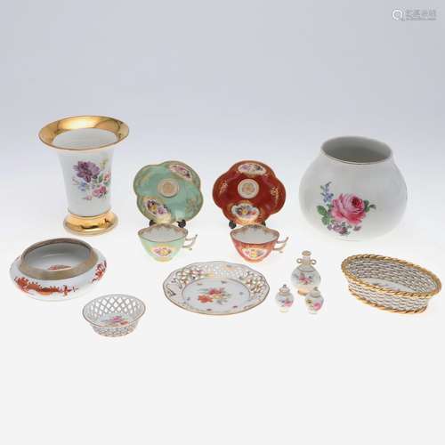 COLLECTION OF MEISSEN PORCELAIN INCLUDING DISH WITH SILVER R...