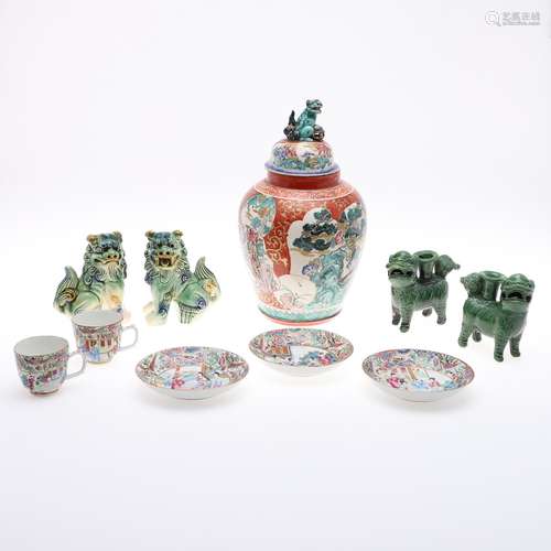 JAPANESE LIDDED JAR, CHINESE CANTONESE CUPS & SAUCERS &a...