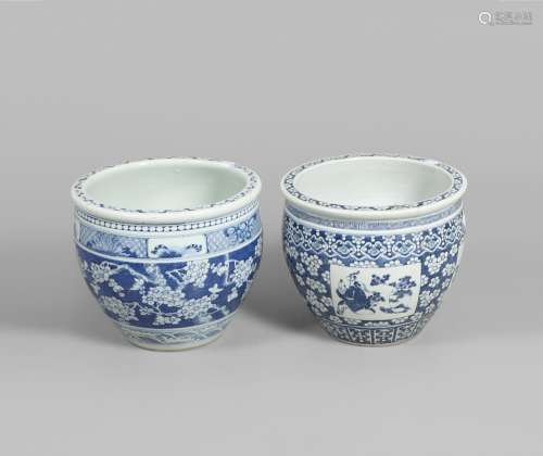 LARGE CHINESE BLUE & WHITE JARDINIERE/FISH BOWL & AN...