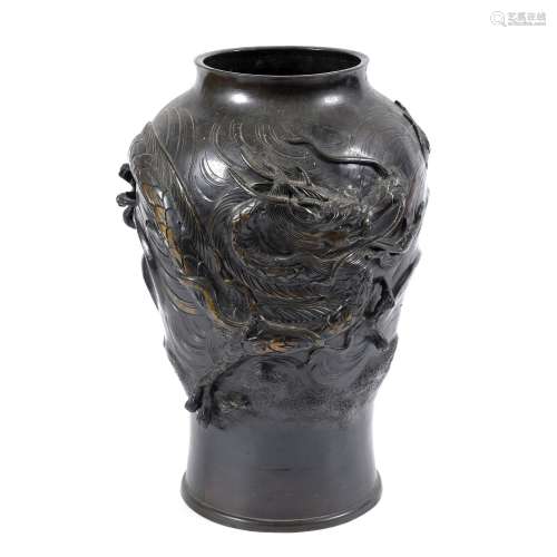 LARGE JAPANESE BRONZE VASE - SIGNED, YOSHIDA, KYOTO.