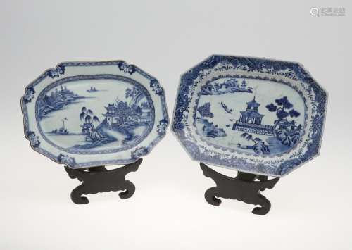 CHINESE PORCELAIN BLUE & WHITE PLATTER & ANOTHER.