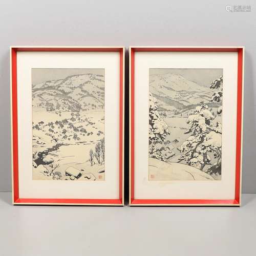 TWO JAPANESE WOODBLOCK PRINTS - TOSHI YOSHIDA (1911-1995).