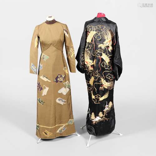 MCQUEENS INTERNATIONAL - DESIGNER JAPANESE DRESS, BLACK SILK...