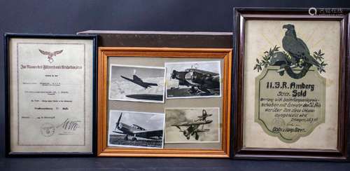 Urkunden und Flugzeugfotografien / Documents and airplane ph...