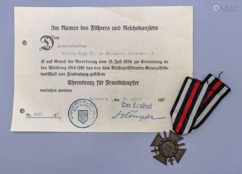 Drittes Reich, 'Hindenburg-Orden', Ehrenkreuz für Frontkämpf...