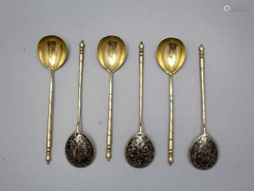 6 Teelöffel / A set of 6 silver tea spoons, Andrej Vekman, M...