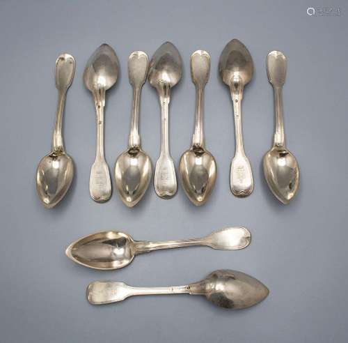 9 Löffel / A set of 9 silver spoons, Charles-Salomon Mahler,...