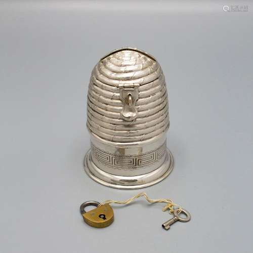 Spardose Bienenkorb / A beehive silver money box, 19. Jh.