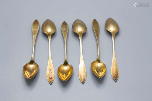 6 Teelöffel / A set of 6 silver tea spoons, Johannes Wandet,...