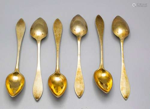 6 Teelöffel / A set of 6 silver tea spoons, deutsch, um 1820