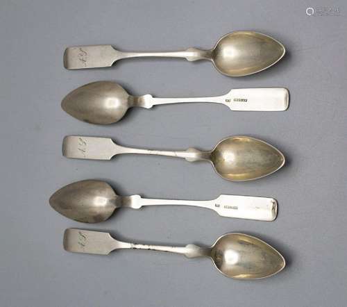 5 Teelöffel / A set of 5 silver tea spoons, Dunsing, 19. Jh.