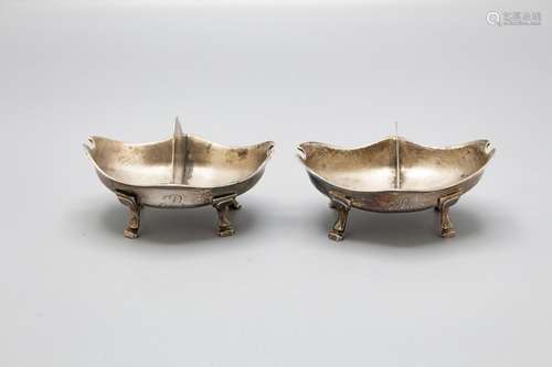 Paar Doppelsalieren / A pair of silver double open salt cell...