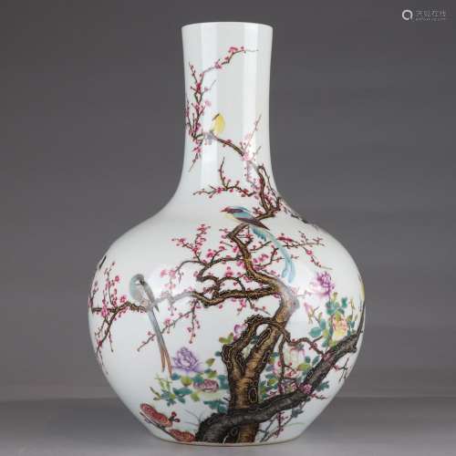 Enamel Flower and Bird Poetry Celestial Ball Vase