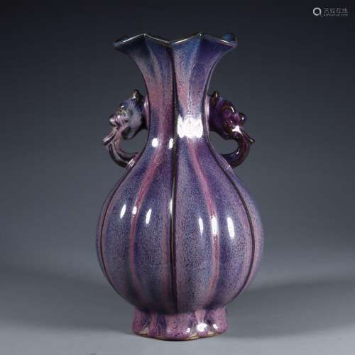 Jun Kiln grape purple glaze flower mouth binaural vase