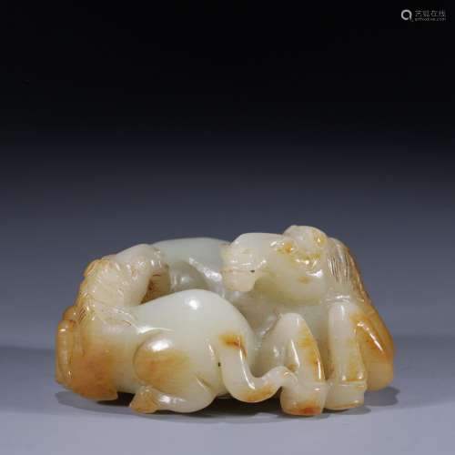 Hetian jade double horse ornament