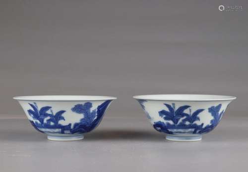 Qing Kangxi blue and white figure bowl