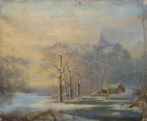 Künstler des 19. Jh., 'Winterlandschaft mit Burg' / 'Winter ...