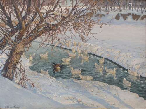 Károly RÖKK (1891-1970), Winterlandschaft mit Enten / Winter...