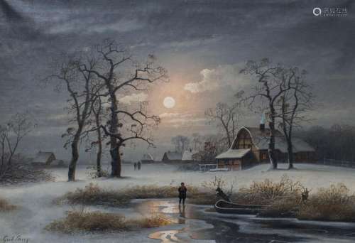 Johann Gustav LANGE (1811-1887), 'Winterlandschaft im Mondsc...