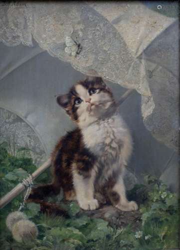 Julius II ADAM (1852-1913), Katze mit Schmetterling / Cat wi...