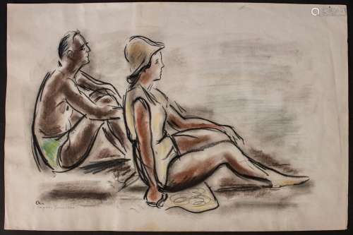 Michel ADLEN (1898-1980), 'Paar am Strand' / 'Couple at the ...