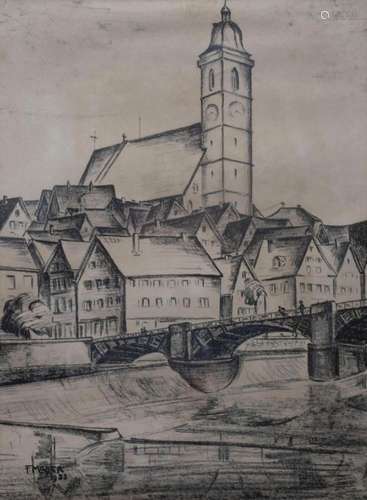 Fritz MADER (1900-1998), 'Stadtansicht mit Kirchturm' / 'Cit...