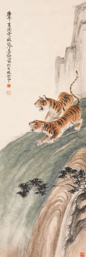 张善孖(1882-1940)双虎图 1930年作 设色纸本 立轴