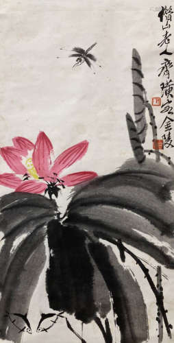 齐白石（1864-1957）荷叶蜻蜓  设色纸本 立轴
