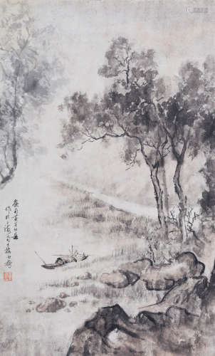 黄幻吾（1906-1985）枫桥夜泊  设色纸本 镜心