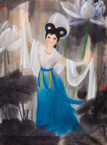 杨明义（b.1943）荷花仙子  设色纸本 立轴