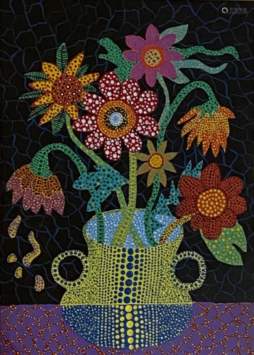 YAYOI KUSAMA JAPANESE OIL PAINTING ON CANVAS FLOWERS