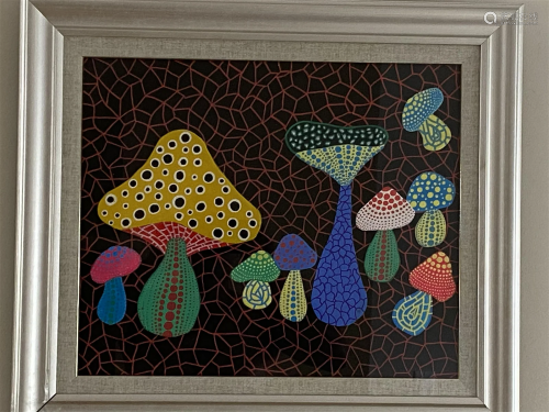 YAYOI KUSAMA JAPANESE OIL PAINTING ON CANVAS POISONOUS MUSHR...