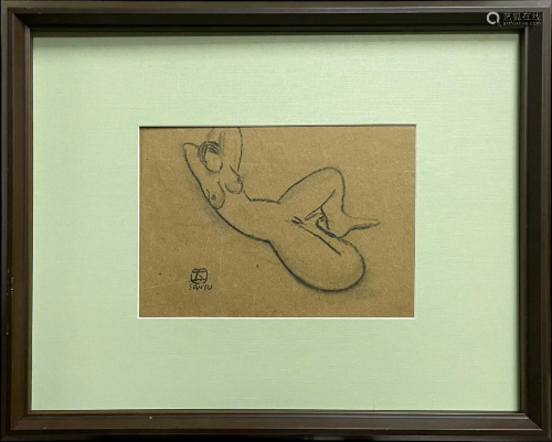 SANYU 1895-1966 FRENCH-CHINESE INK DRAWING OF NUDE ON PAPER