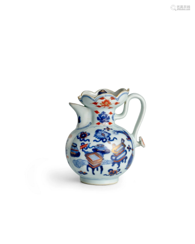 A RARE CHINESE IMARI 'MONK'S-CAP' EWER AND COVER  Kangxi per...