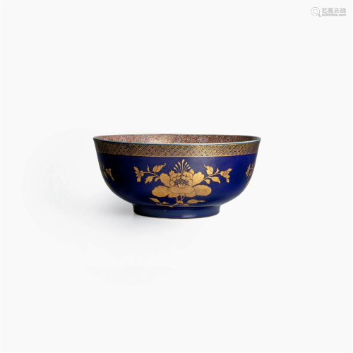 A LARGE POWDER-BLUE AND GILT PUNCH BOWL  Qianlong period, ci...