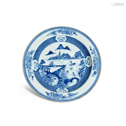 AN IMPOSING AND RARE MASSIVE BLUE AND WHITE CHARGER Qianlong...