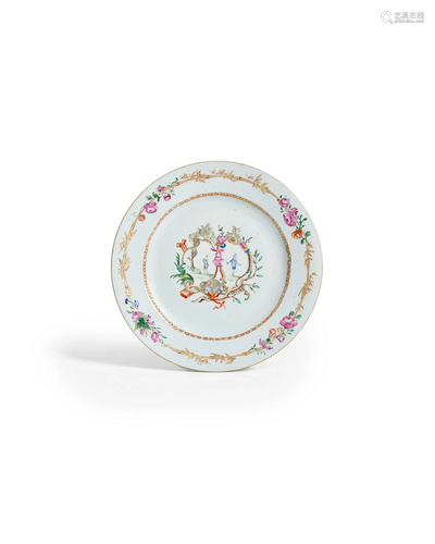 A RARE FAMILLE ROSE PSEUDO-ARMORIAL PLATE FOR THE EUROPEAN M...