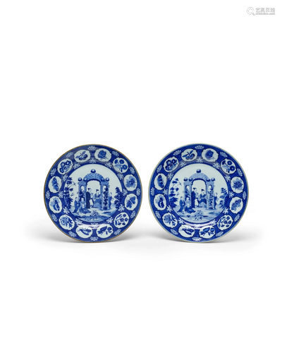 A FINE PAIR OF BLUE AND WHITE PRONK 'ARBOR' PLATES Qianlong ...