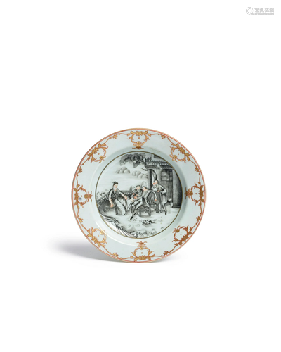 A GRISAILLE 'DRUNKEN REVELERS' SOUP PLATE  Qianlong period, ...